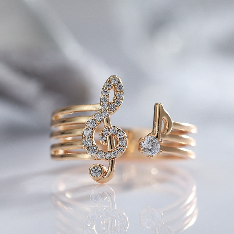 Anel Clave de Sol 585 Dourado Ajustável Elegante Feminino | Davorah